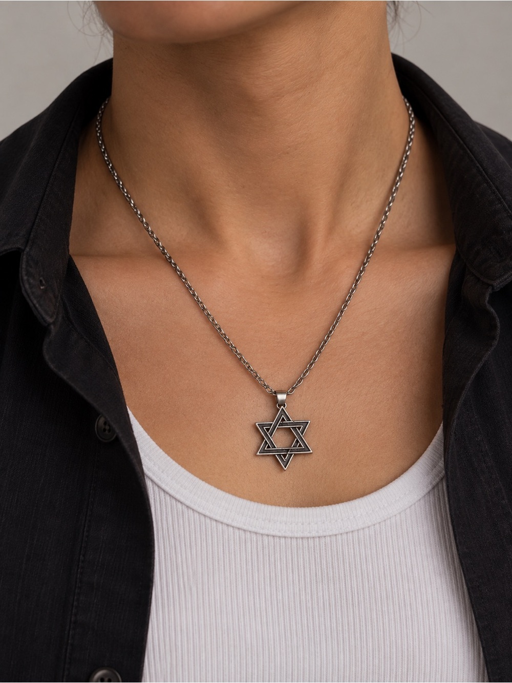 Silver Star of David Pendant Necklace